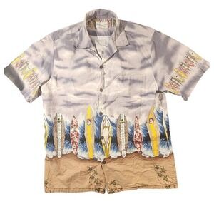 Bishop St Shirt Mens XL Blue Hawaiian Surfboard Beach Short Sleeve Button Up